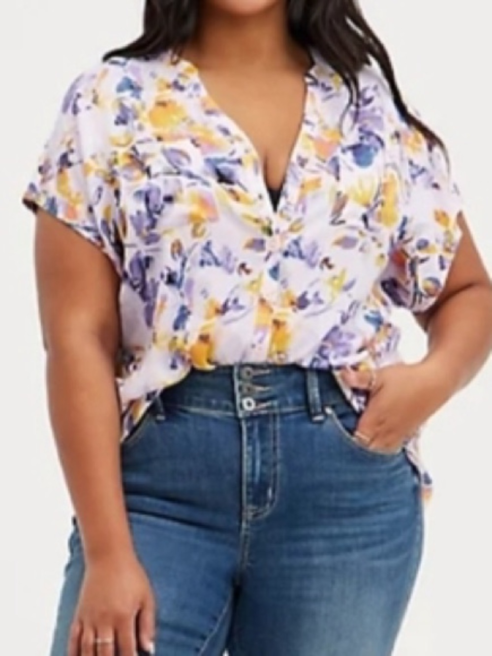 Torrid Size 3 Rayon Slub Button-Front Dolman Top Plus Size 3X Lavender Floral
